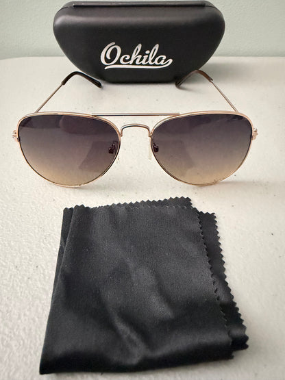 Unisex Pilot Sunglasses Aviator UV400 Mirrored Brown Gold Lens Metal