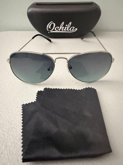 Unisex Pilot Sunglasses Aviator UV400 Mirrored Gray Lens Silver Frame
