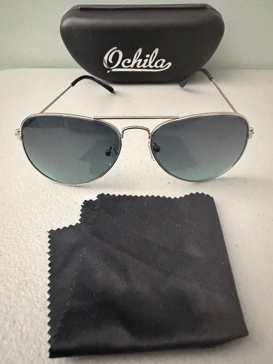 Unisex Pilot Sunglasses Aviator UV400 Mirrored Gray Lens Silver Frame