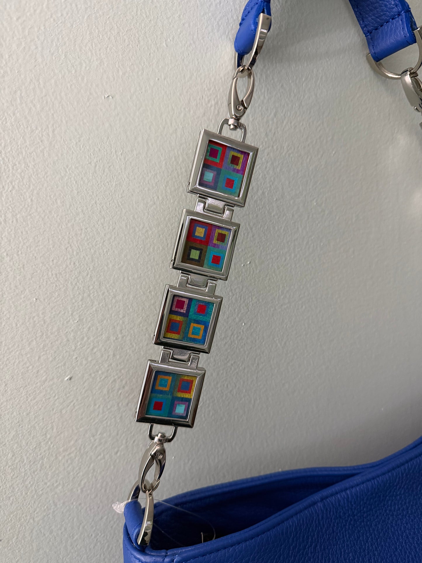 Vanna Luu Blue Leather Hobo Handbag Removable Lockets Strap USA Made