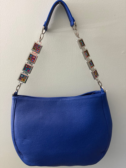 Vanna Luu Blue Leather Hobo Handbag Removable Lockets Strap USA Made