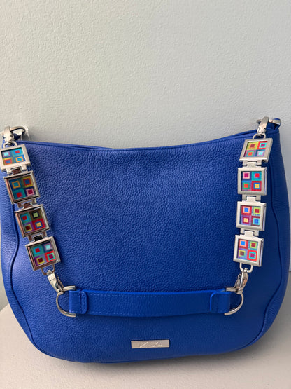 Vanna Luu Blue Leather Hobo Handbag Removable Lockets Strap USA Made