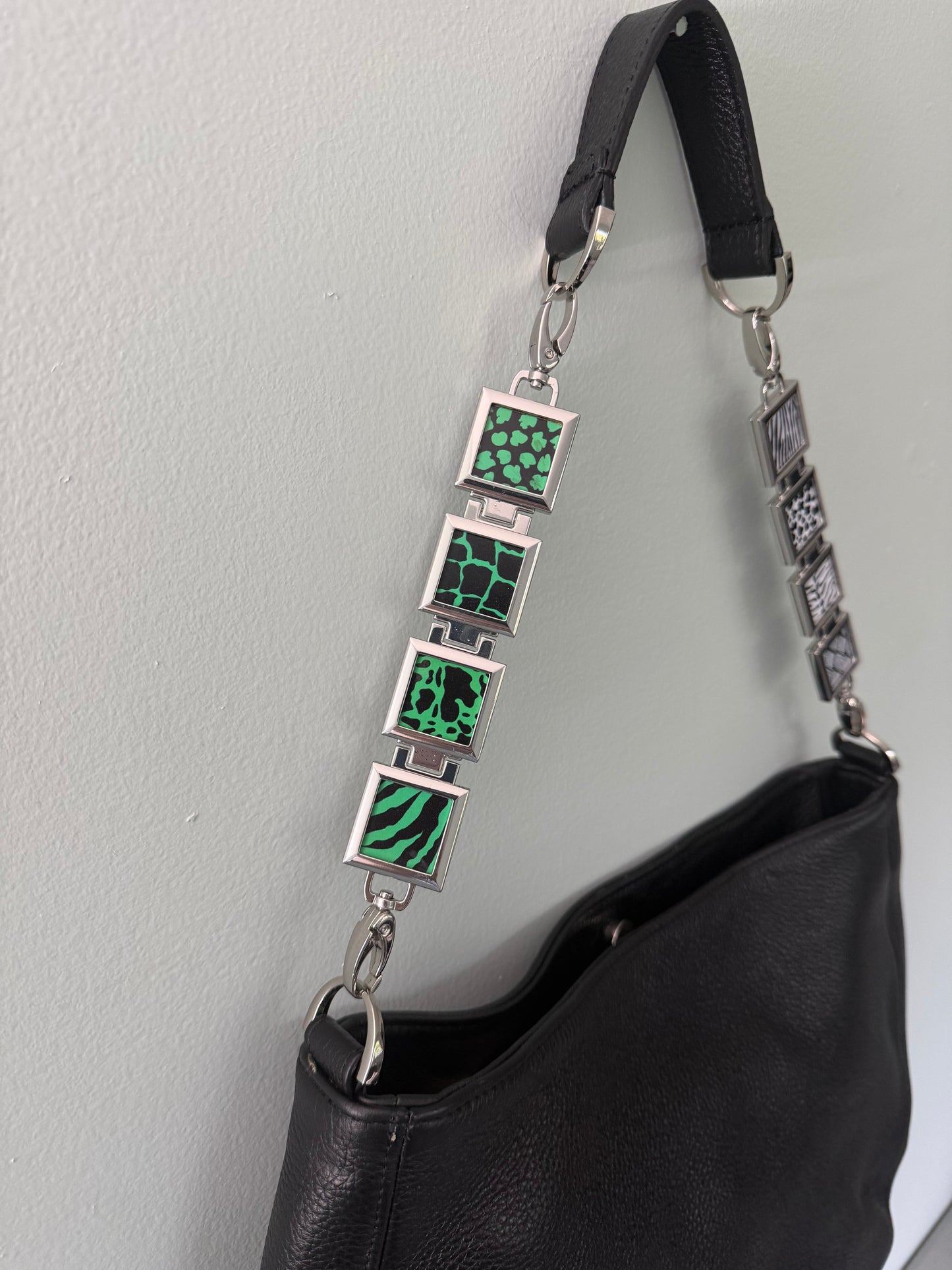 Vanna Luu Black Leather Hobo Handbag Removable Lockets Strap USA Made