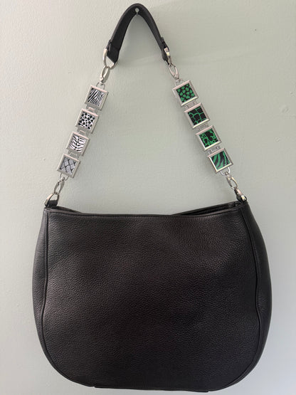 Vanna Luu Black Leather Hobo Handbag Removable Lockets Strap USA Made
