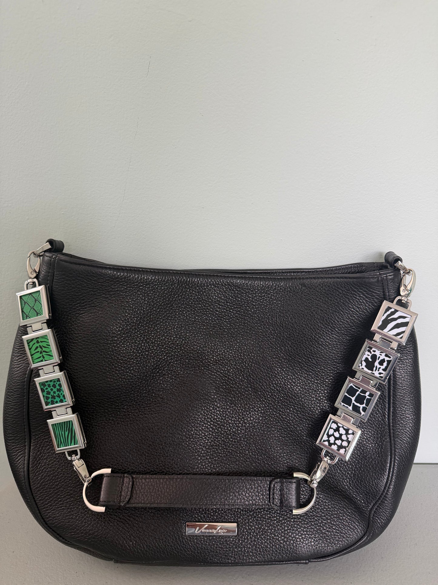Vanna Luu Black Leather Hobo Handbag Removable Lockets Strap USA Made