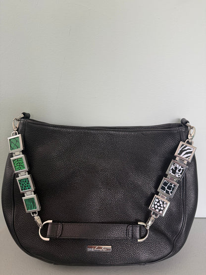 Vanna Luu Black Leather Hobo Handbag Removable Lockets Strap USA Made