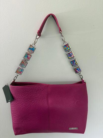 Vanna Luu Pink Leather Shoulder Bag Removable Lockets Strap USA Made