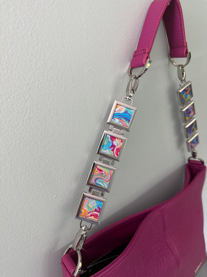 Vanna Luu Pink Leather Shoulder Bag Removable Lockets Strap USA Made