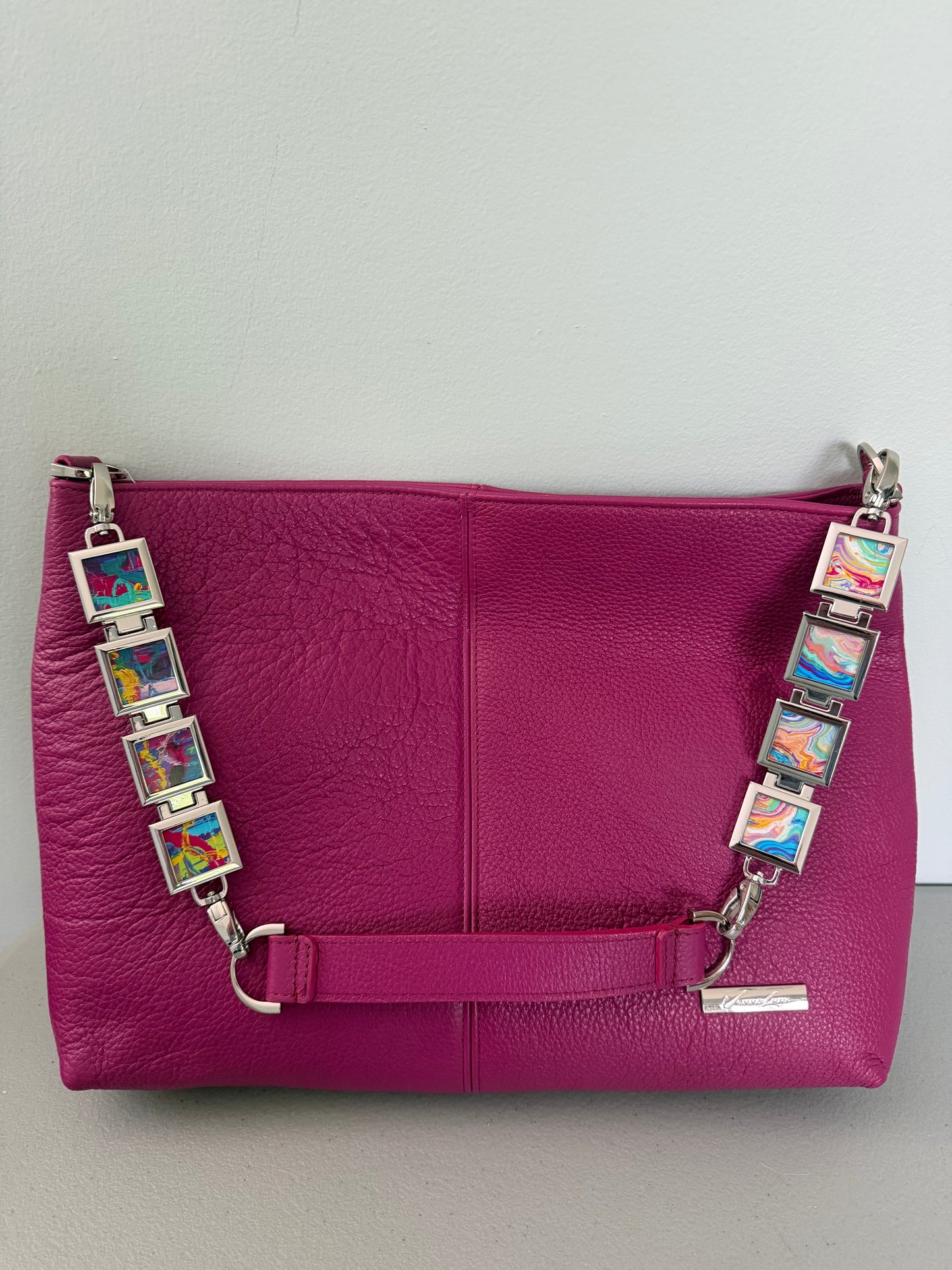 Vanna Luu Pink Leather Shoulder Bag Removable Lockets Strap USA Made