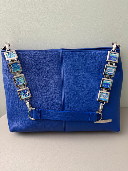Vanna Luu Blue Leather Shoulder Bag Removable Lockets Strap USA Made