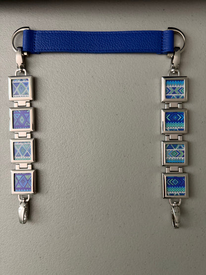 Vanna Luu Blue Leather Shoulder Bag Removable Lockets Strap USA Made