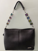 Vanna Luu Black Leather Shoulder Bag Removable Lockets Strap USA Made