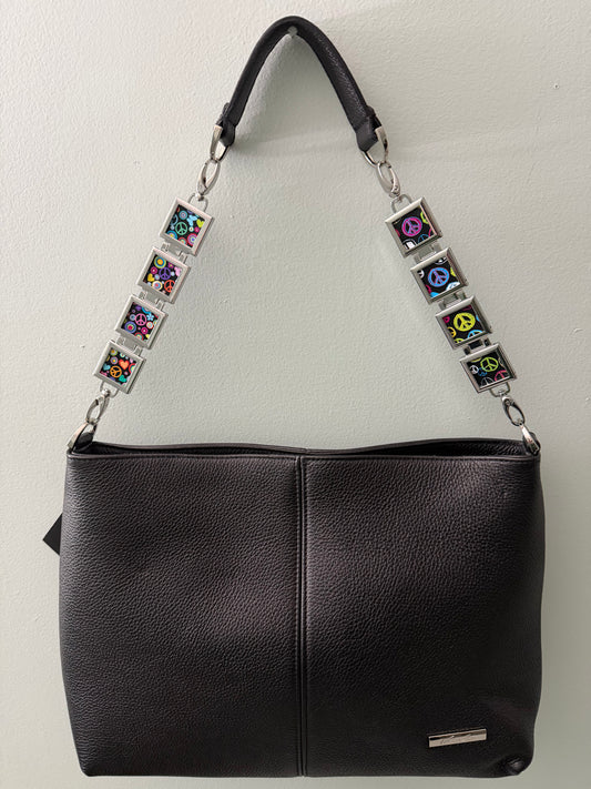 Vanna Luu Black Leather Shoulder Bag Removable Lockets Strap USA Made