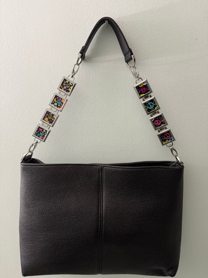 Vanna Luu Black Leather Shoulder Bag Removable Lockets Strap USA Made