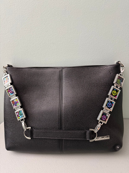 Vanna Luu Black Leather Shoulder Bag Removable Lockets Strap USA Made