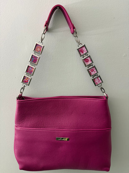 Vanna Luu Pink Leather Tote Bag With Removable Locket Strap- USA Made