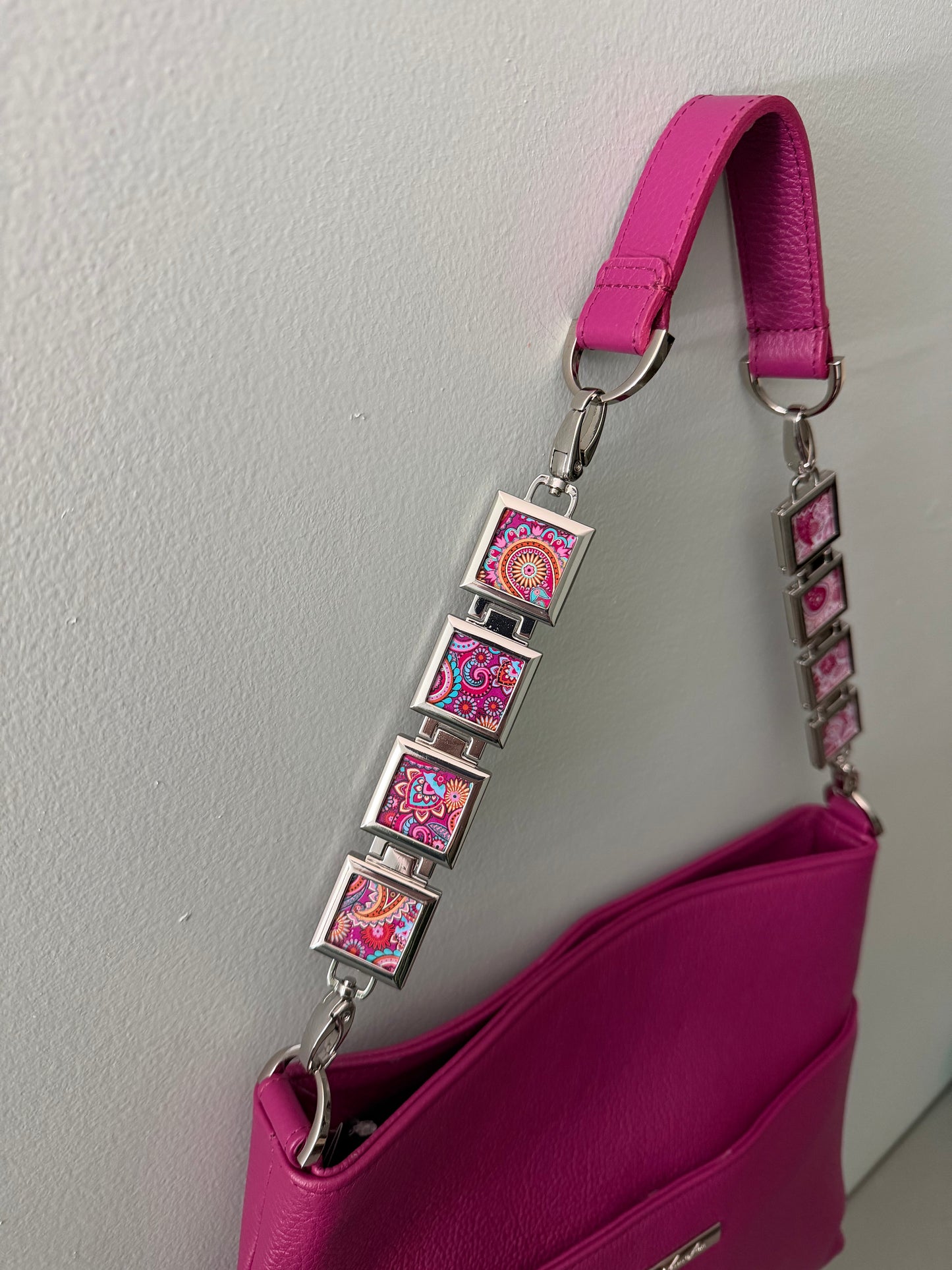 Vanna Luu Pink Leather Tote Bag With Removable Locket Strap- USA Made