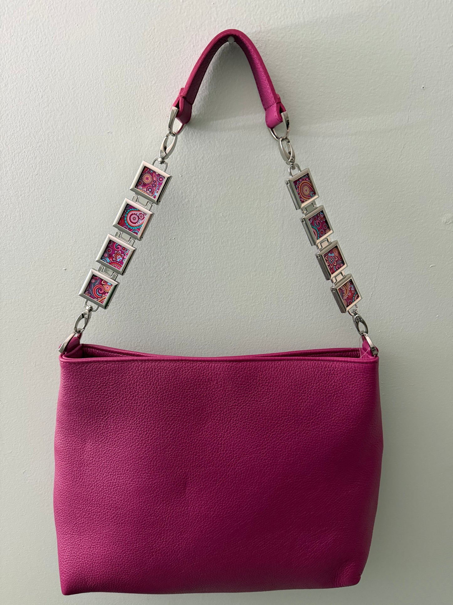Vanna Luu Pink Leather Tote Bag With Removable Locket Strap- USA Made