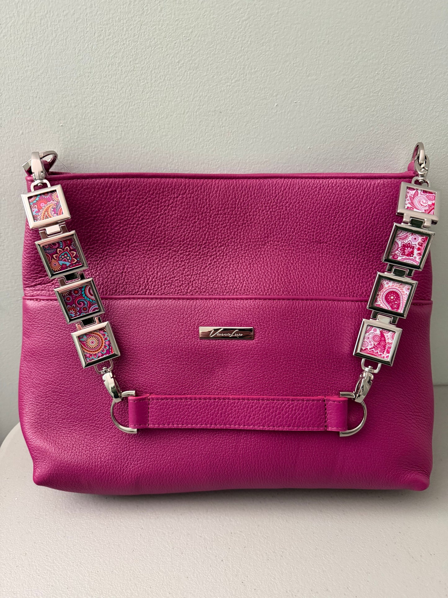 Vanna Luu Pink Leather Tote Bag With Removable Locket Strap- USA Made