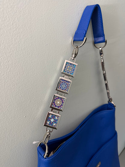 Vanna Luu Blue Leather Tote Bag With Removable Locket Strap- USA Made