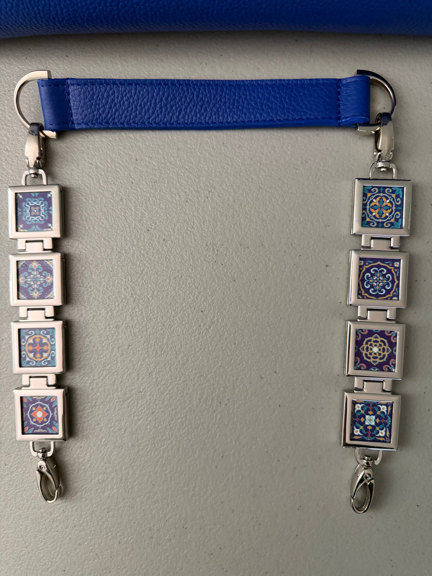 Vanna Luu Blue Leather Tote Bag With Removable Locket Strap- USA Made