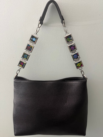 Vanna Luu Black Leather Tote Bag With Removable Locket Strap- USA Made