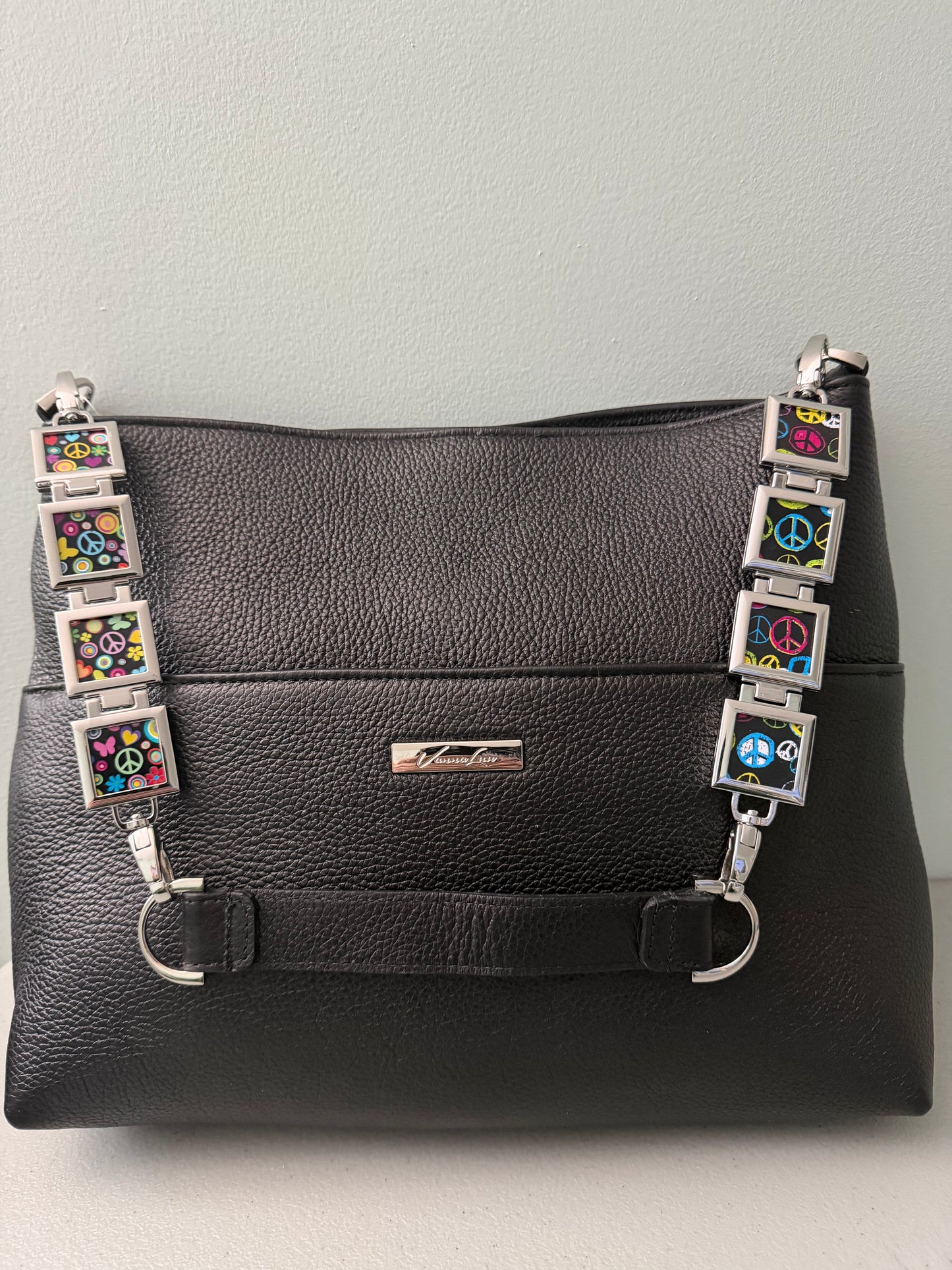 Vanna Luu Black Leather Tote Bag With Removable Locket Strap- USA Made
