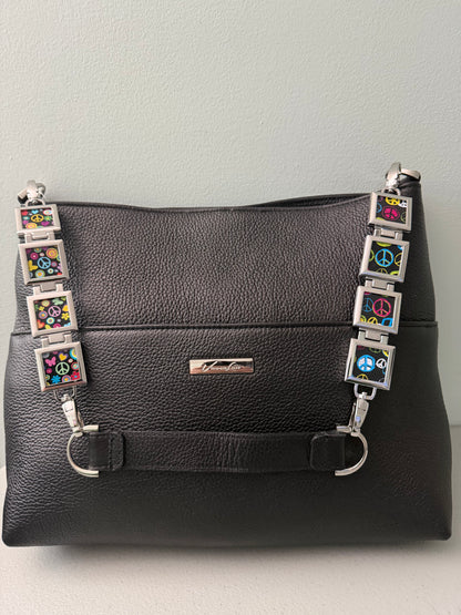 Vanna Luu Black Leather Tote Bag With Removable Locket Strap- USA Made