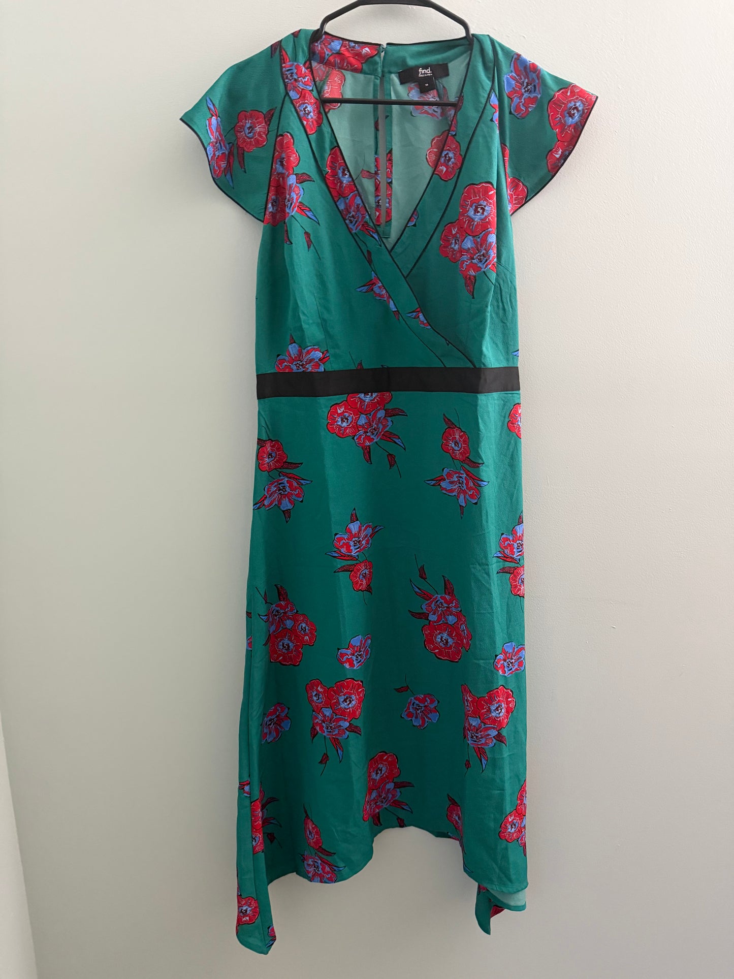 Find Midi Floral Wrap Dress With Tailored Waistband, Asymmetric Hem