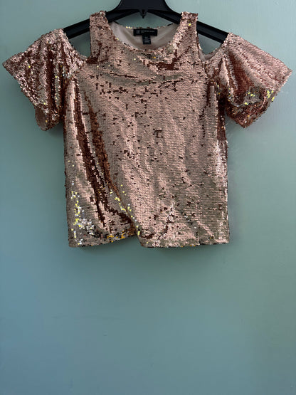 INC International Concepts Sequined Cold-Shoulder Top in Rose Gold