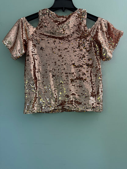 INC International Concepts Sequined Cold-Shoulder Top in Rose Gold