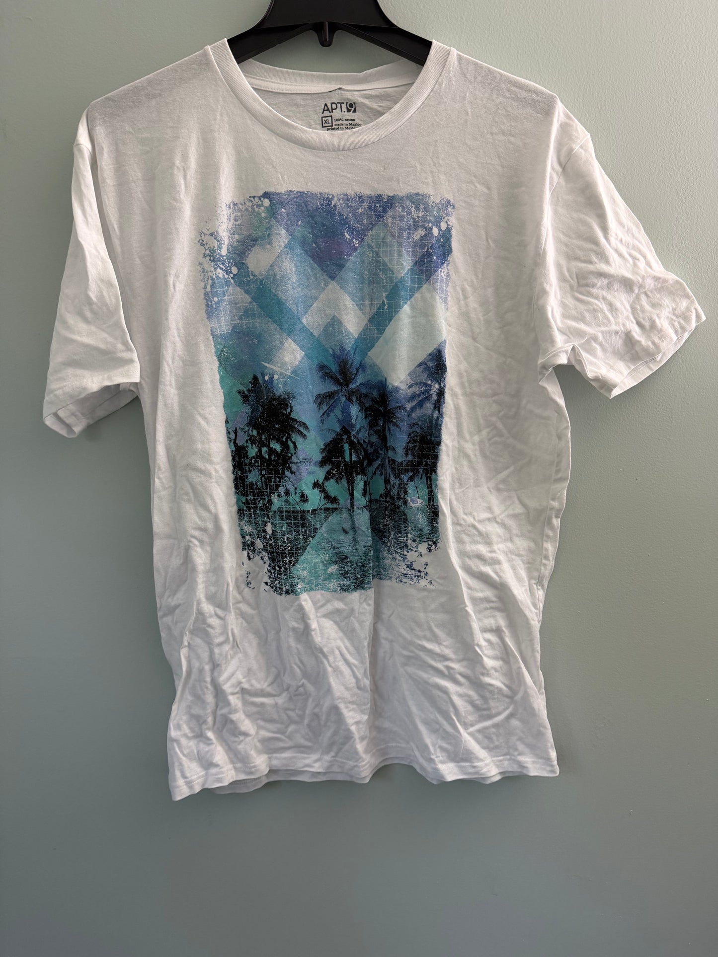 Apt 9 Men's White Graphic Tee Crew Neck Palm Trees Size XL
