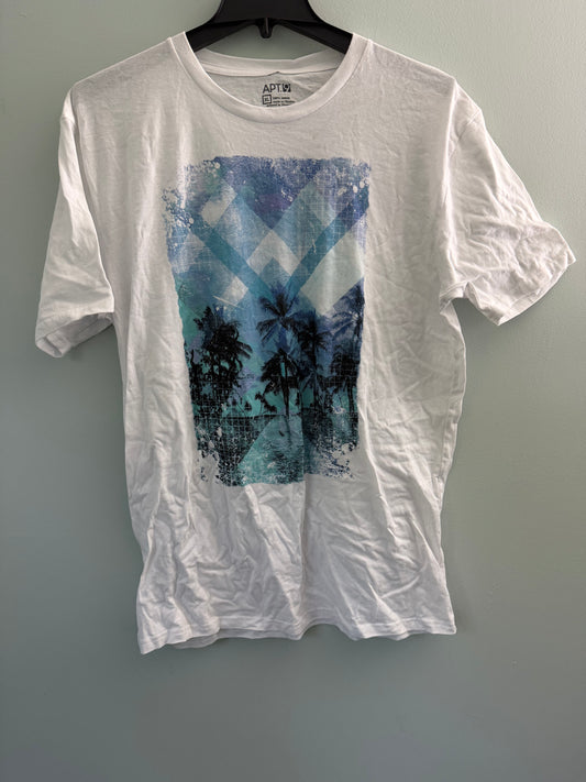 Apt 9 Men's White Graphic Tee Crew Neck Palm Trees Size XL
