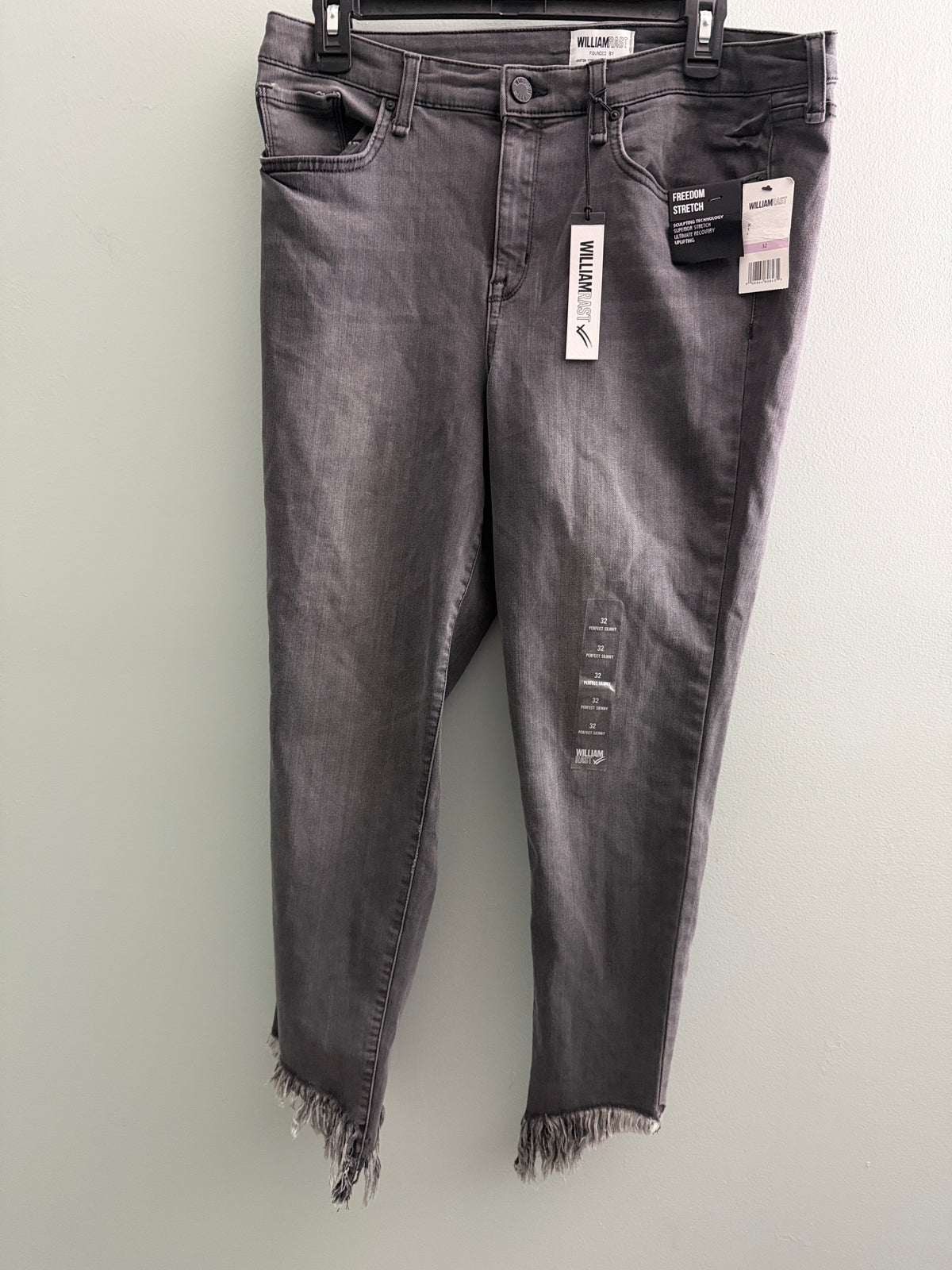 William Rast Gray Perfect Skinny Fringe Hem Jeans Size 32