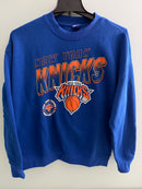 New with tags Men's New York Knicks NBA crewneck sweatshirt in royal blue featuring large orange and white graphic team logos.