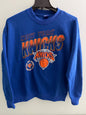 New with tags Men's New York Knicks NBA crewneck sweatshirt in royal blue featuring large orange and white graphic team logos.