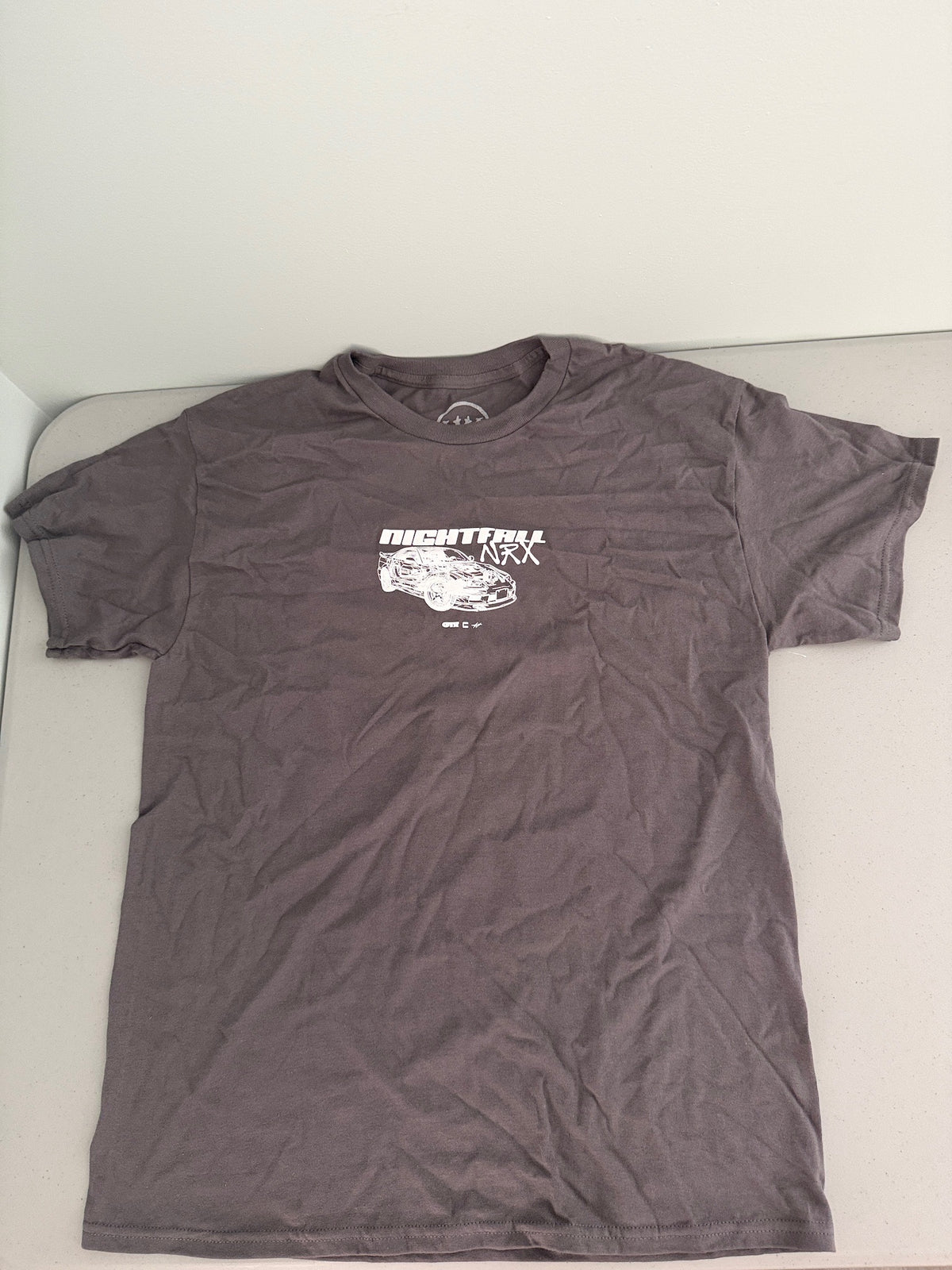 Front View of CVLA Nightfall NRX men's JDM car graphic t-shirt in gray size Large