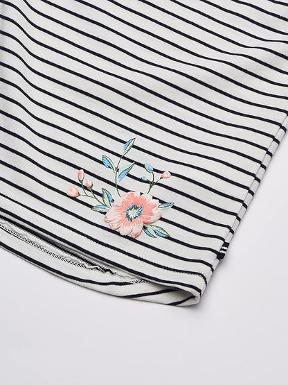 Nautica Girls Little Short Sleeve Fashion Tee, Cream Floral Stripes