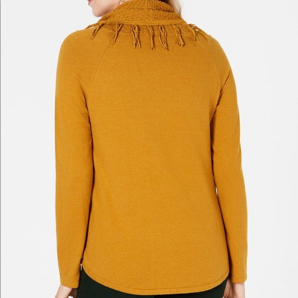 Style & Co Women's Ginger Brown Fringe Cowl Neck Sweater Knit Top - PS