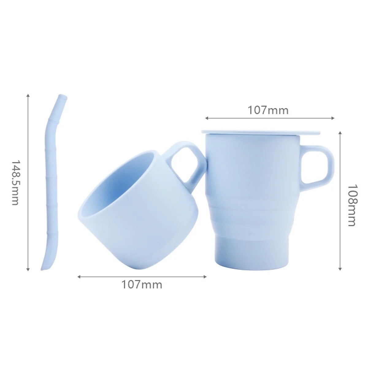 Collapsible Silicone Travel Cup with Lid & Straw for Hot & Cold Drinks