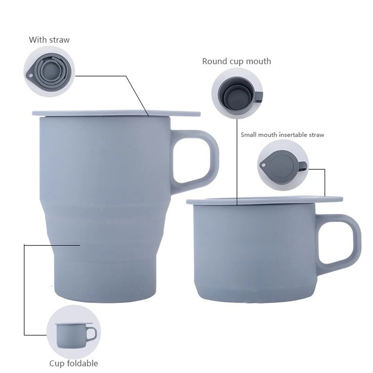 Collapsible Silicone Travel Cup with Lid & Straw for Hot & Cold Drinks