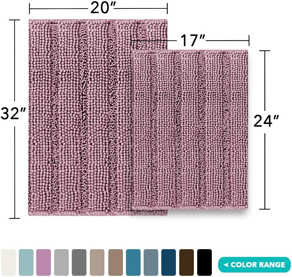 Chenille Bathroom Rugs Set Extra Thick Bath Mat Non-Skid 2 Piece
