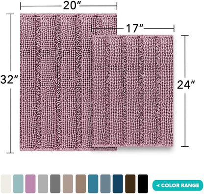 Chenille Bathroom Rugs Set Extra Thick Bath Mat Non-Skid 2 Piece