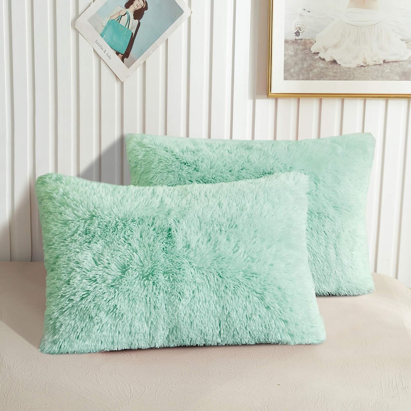 XeGe Fluffy Faux Fur Pillow Cases, Shams for Bed, Sofa, Couch Set of 2