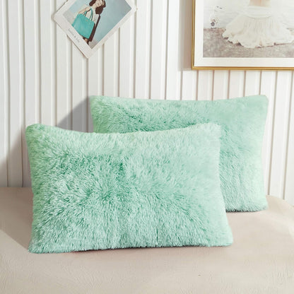 XeGe Fluffy Faux Fur Pillow Cases, Shams for Bed, Sofa, Couch Set of 2