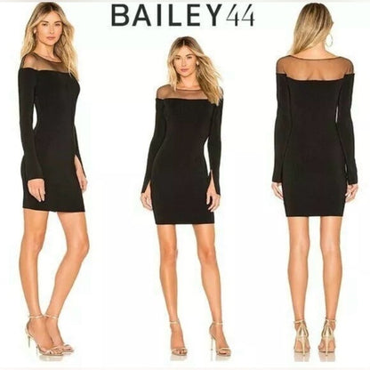 Bailey 44 Full House Illusion Yoke Sweater Dress Black- Medium