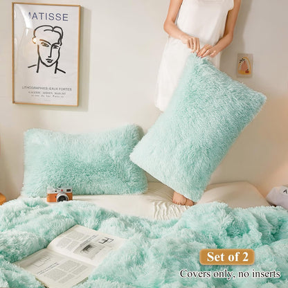 XeGe Fluffy Faux Fur Pillow Cases, Shams for Bed, Sofa, Couch Set of 2