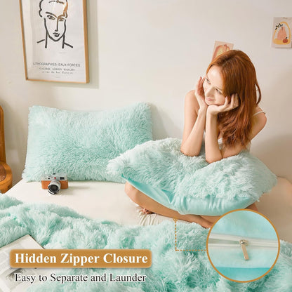 XeGe Fluffy Faux Fur Pillow Cases, Shams for Bed, Sofa, Couch Set of 2