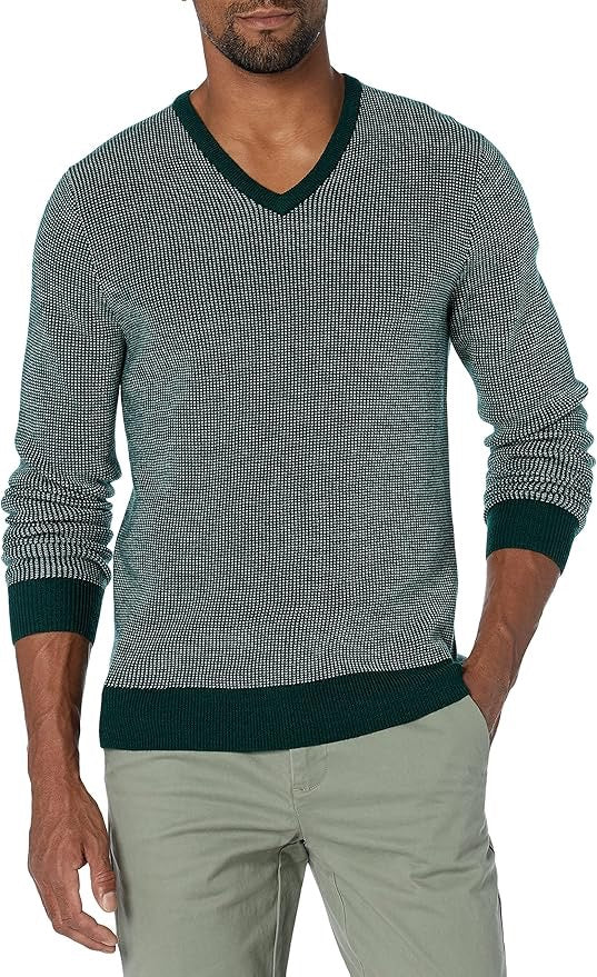 Goodthreads Men's Lightweight Merino Wool V-Neck Birdseye Sweater- XS