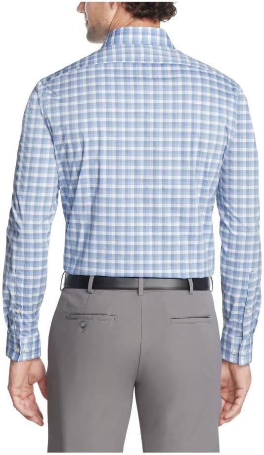 Kenneth Cole Reaction Men's Blue Check Stretch Slim-Fit Dress Shirt